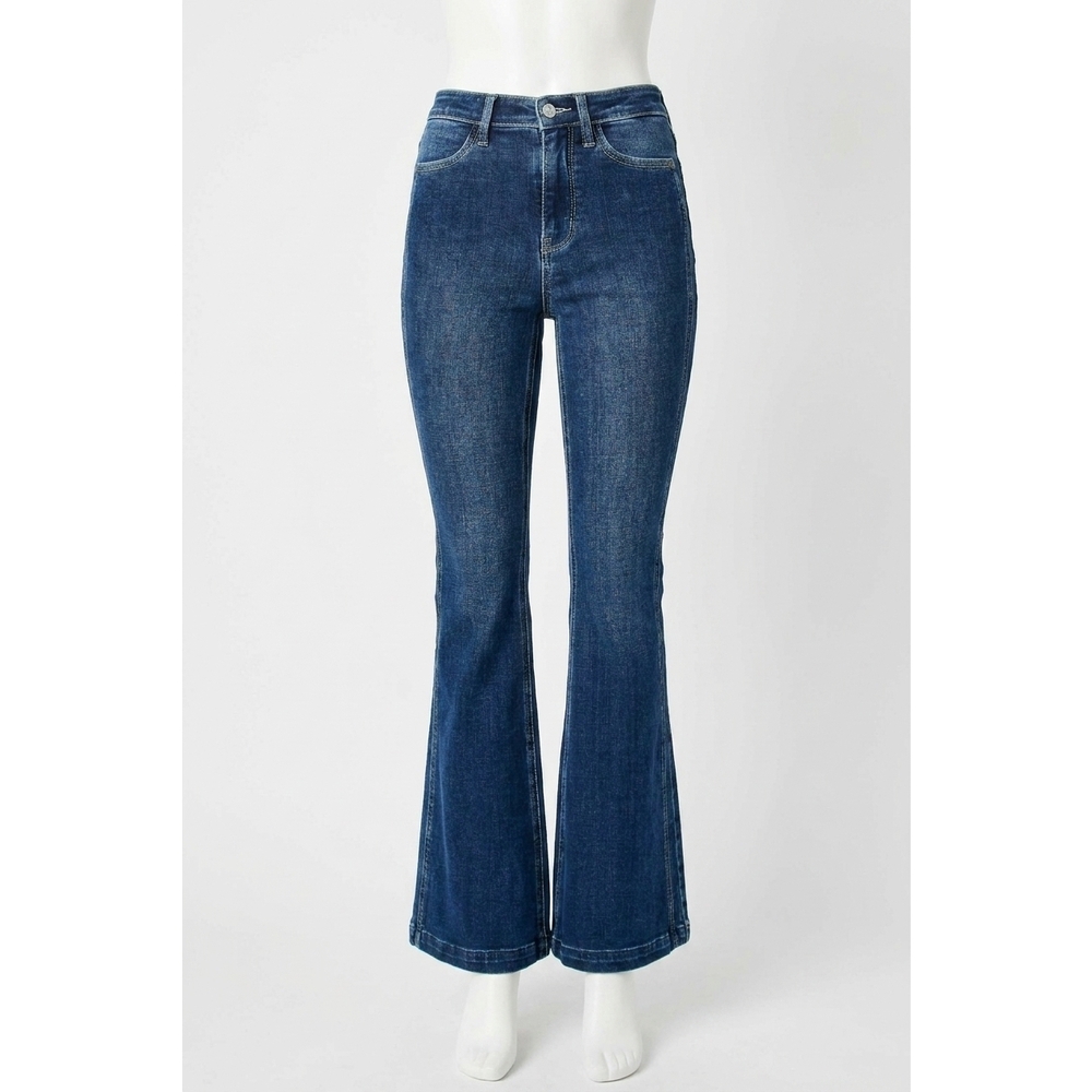 NEW JUDY BLUE high waist angled side detail flare denim jeans in dark wash